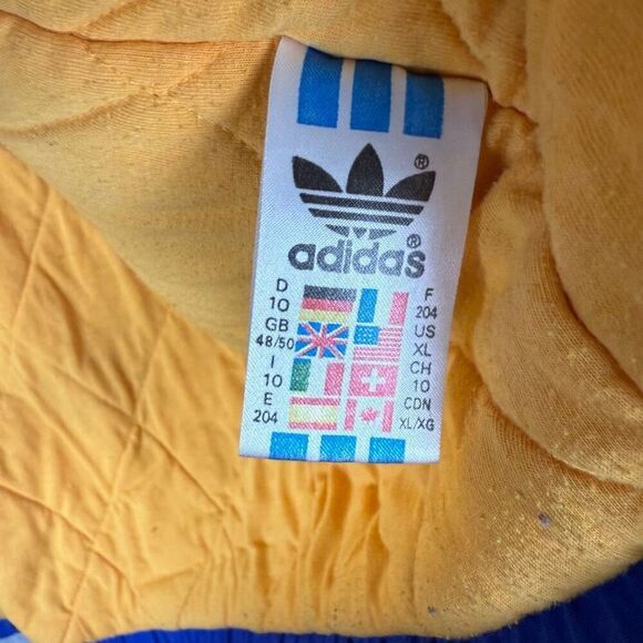 Adidas Mens Size XL Full Zip Front Hooded Jacket Blue Gold Quilted Lining - Picture 6 of 10